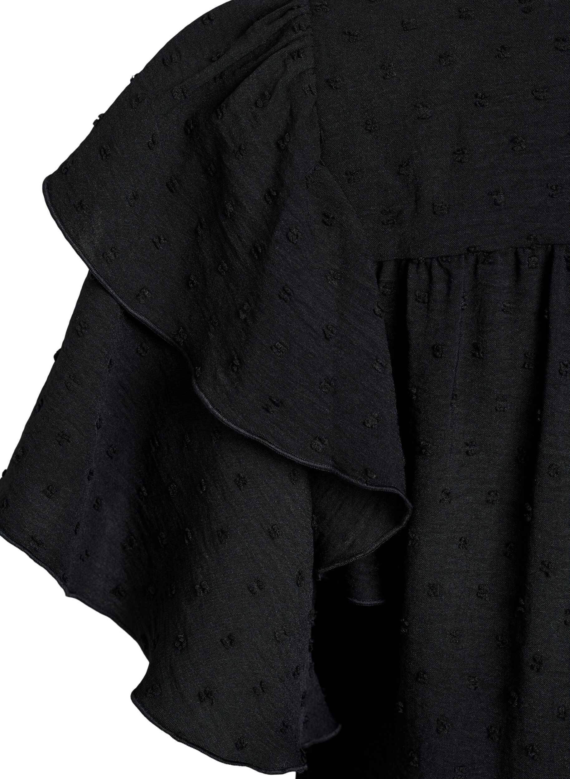 Zizzi Kleid mit R&uuml;schen&auml;rmeln und gepunkteter Textur, Black, Packshot image number 3