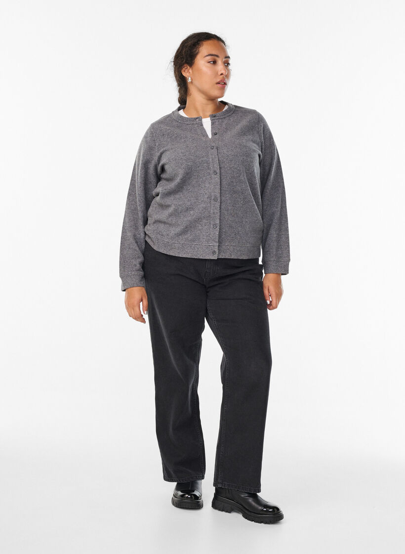 Cardigan aus Jersey mit Rundhalsausschnitt und Knöpfen, Grau, Model image number 1