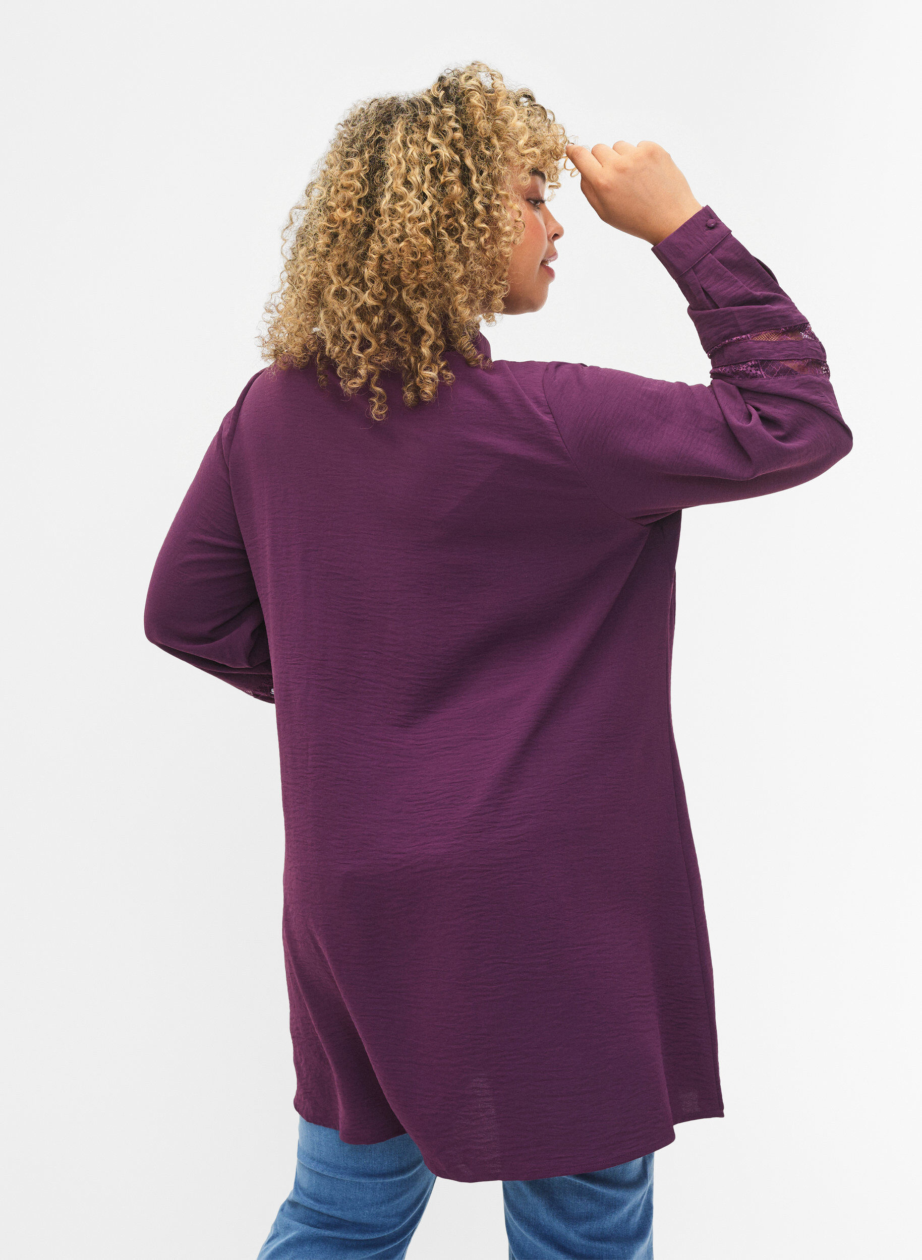 Zizzi Langes Shirt mit Spitzendetails, Deep Purple, Model image number 1