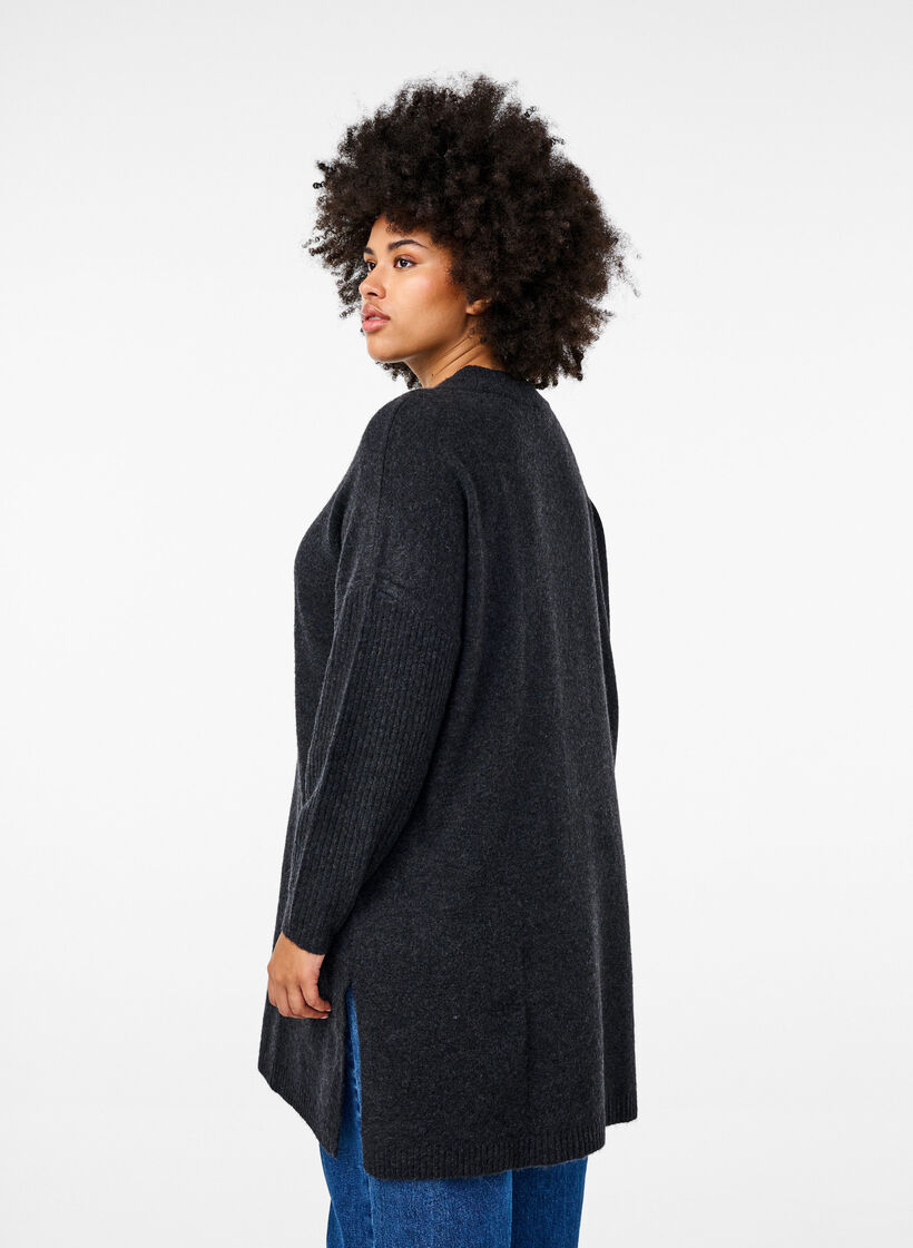 Lange Strickbluse mit langen Ärmeln, Dark Grey Melange, Model image number 1