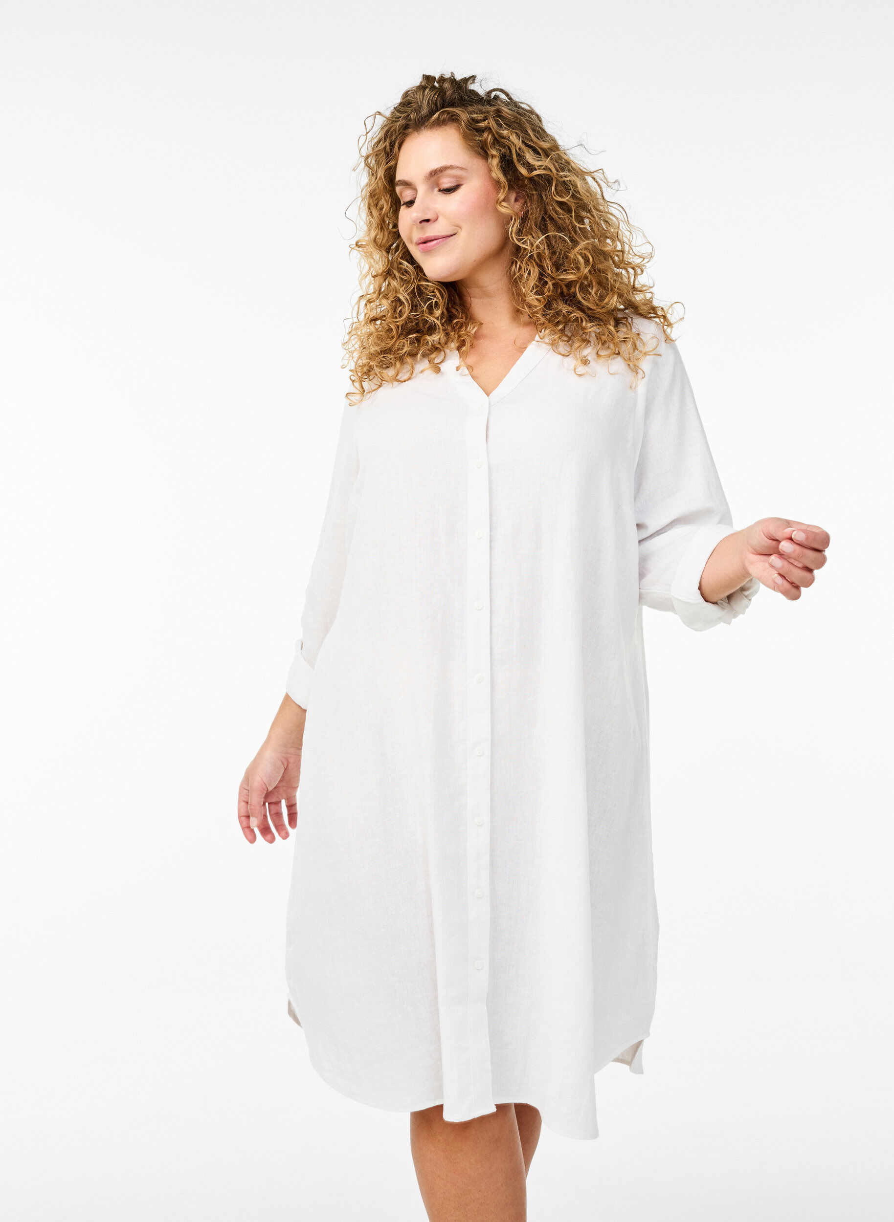 Zizzi Lange Bluse aus Leinen und Viskose, Wei&szlig;, Model image number 0