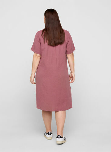Kurzarm Kleid aus Baumwolle mit Stickerei, Rose Brown, Model image number 1