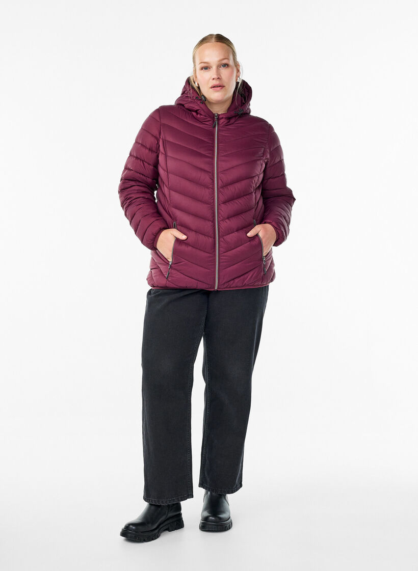 Leichte Steppjacke mit Kapuze, Dunkles Bordeaux, Model image number 1