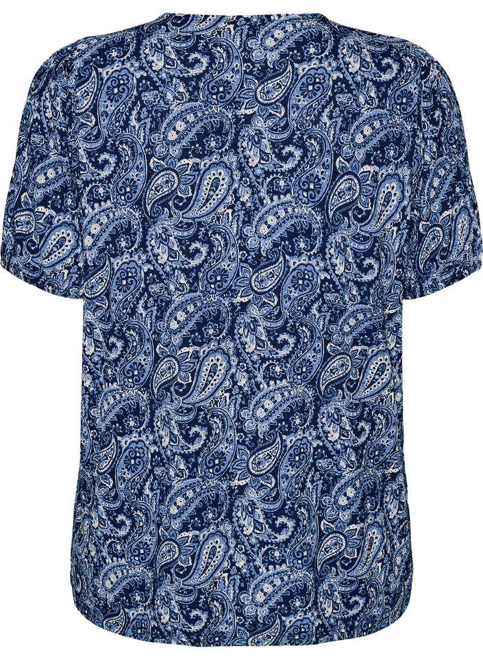 Gemusterte Bluse mit kurzen &Auml;rmeln, Blau, Packshot image number 1