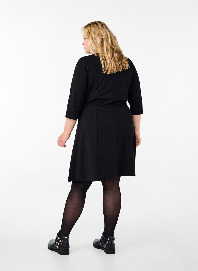 A-förmiges Kleid mit 3/4-Ärmeln, Schwarz, Model image number 2