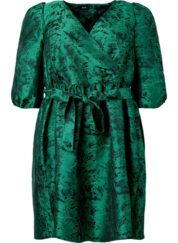 Kurzes Wrap-Kleid mit 3/4-Ärmeln, Green , Packshot image number 0