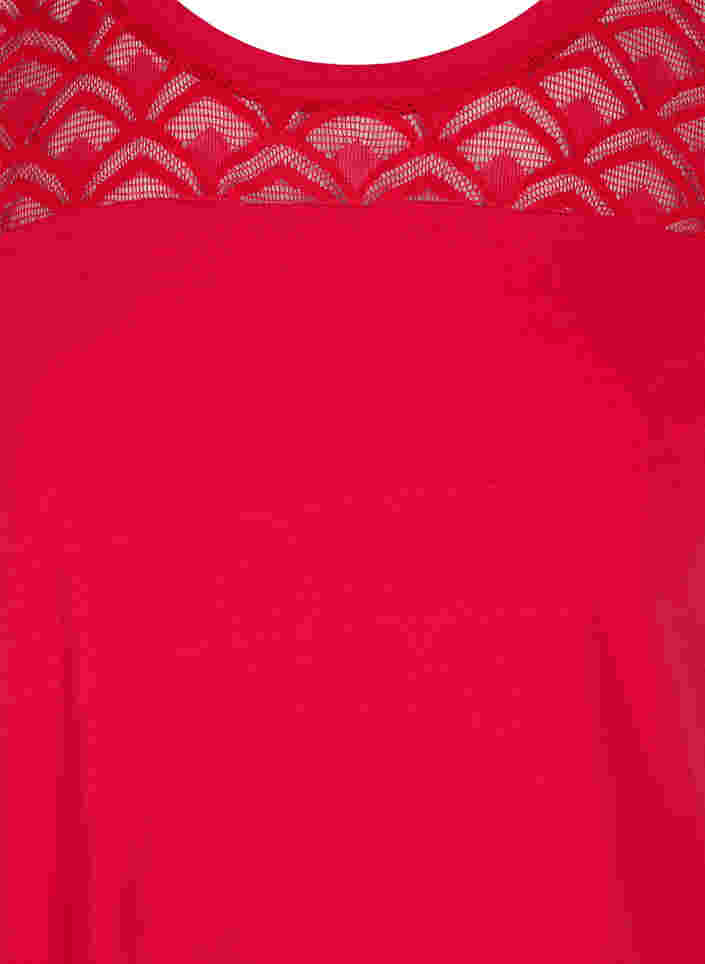 Baumwoll-T-Shirt mit Spitze und kurzen Ärmeln, Tango Red, Packshot image number 2