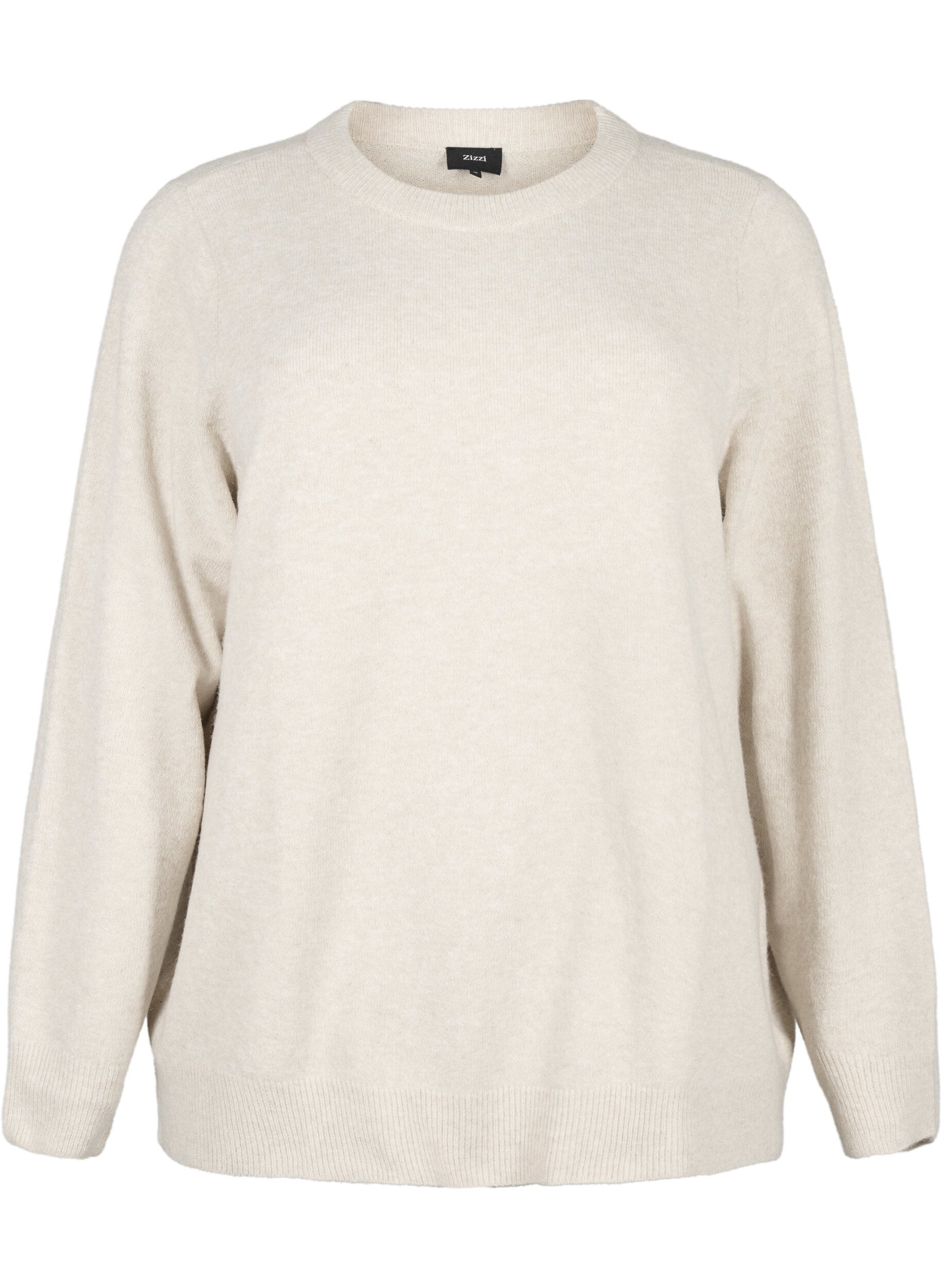 Zizzi Langarmpullover mit Rundhalsausschnitt	, Pumice Stone Mel., Packshot image number 0