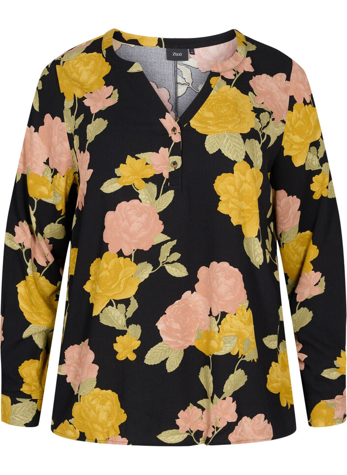 Bluse aus 100% Viskose mit Blumendruck, Scarab Flower, Packshot image number 0
