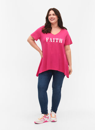 Baumwoll-T-Shirt mit kurzen Ärmeln, Shocking Pink FAITH, Model image number 2