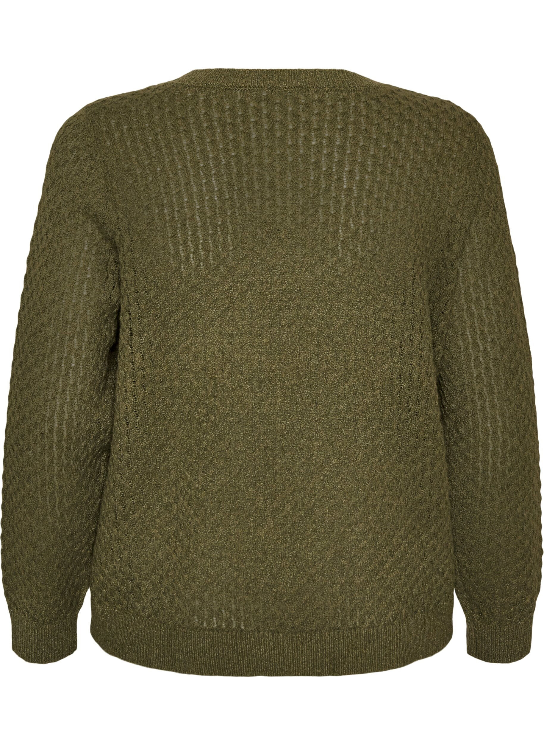 ZizziStrickbluse mit strukturiertem Lochmuster, Gr&uuml;n, Packshot image number 1