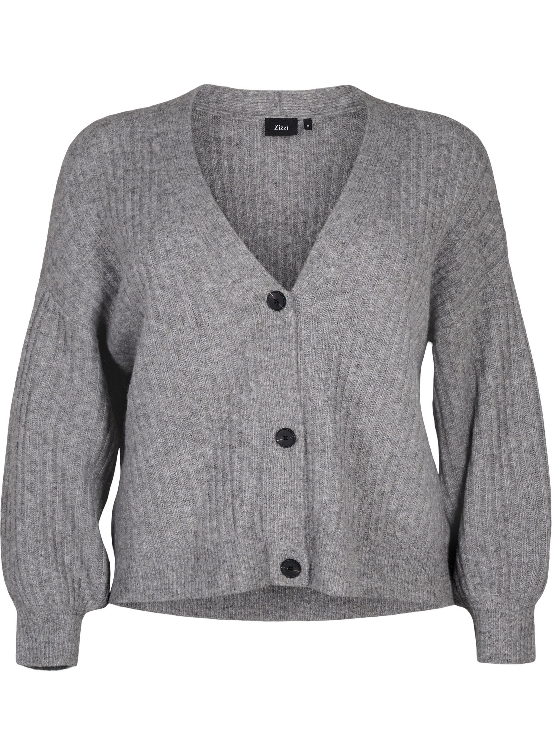 Zizzi Melange-Strickjacke aus Feinripp, Light Grey Melange, Packshot image number 0