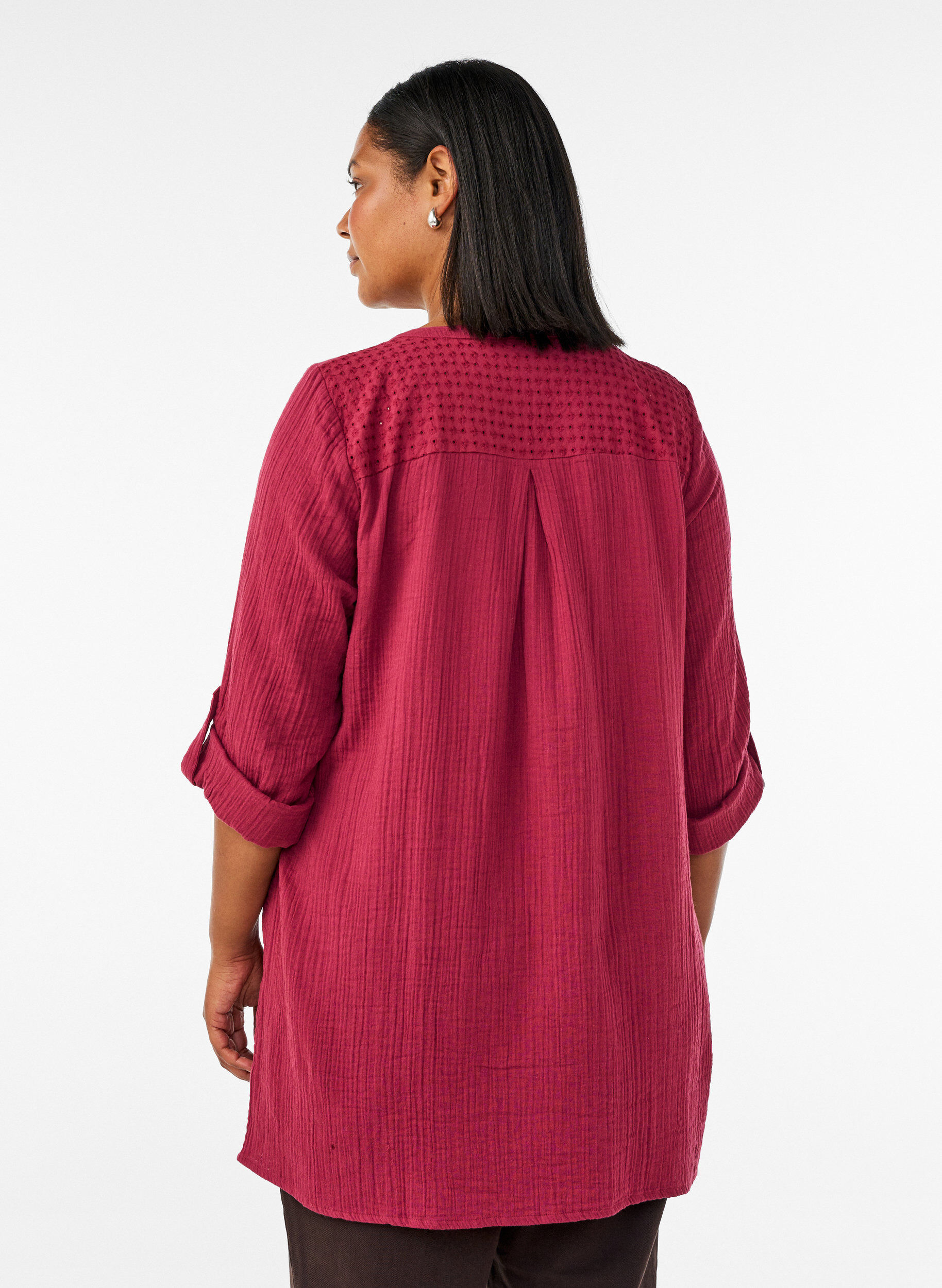 ZizziTunika aus Baumwollmusselin mit Broderie Anglaise, Rot, Model image number 2