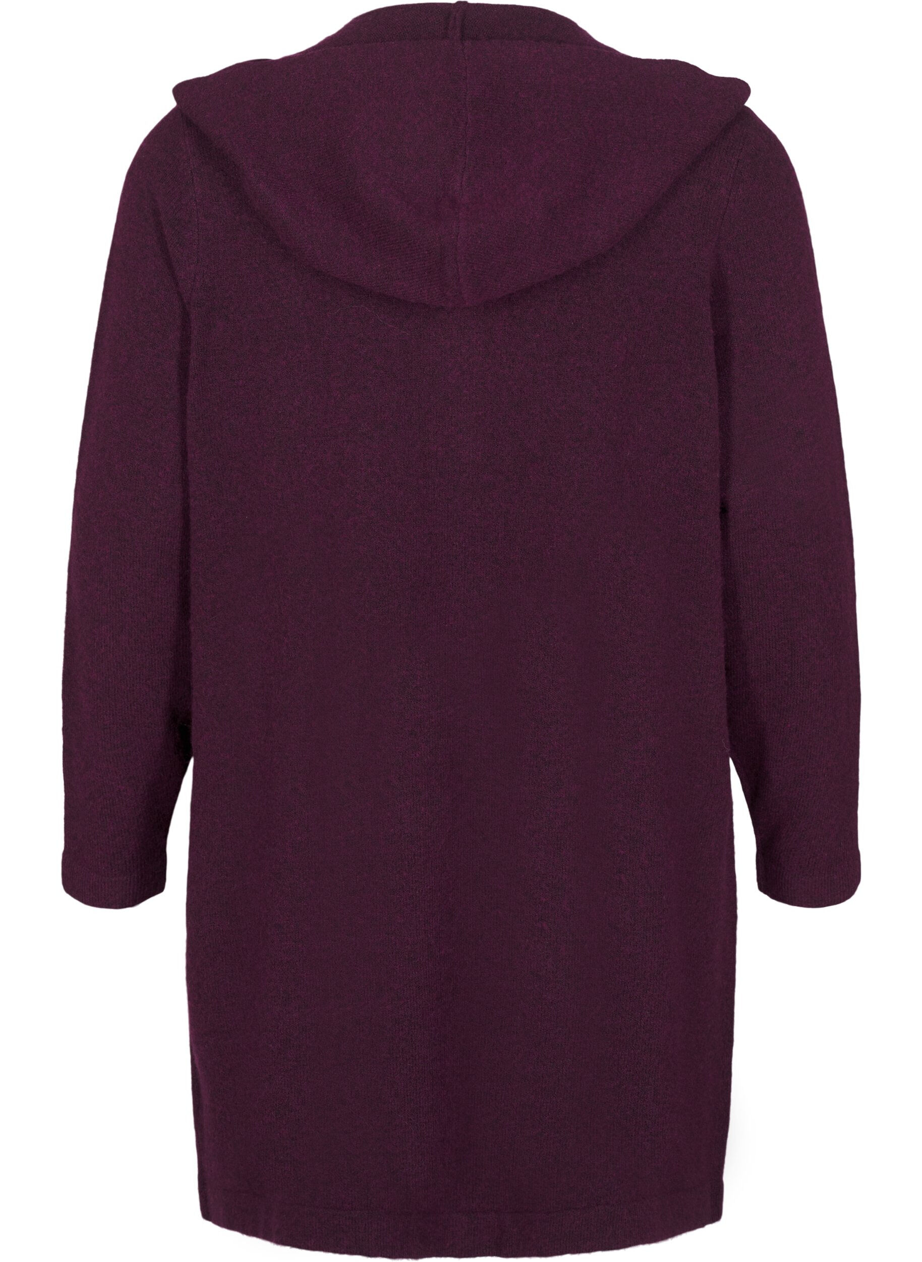 Zizzi Langer Strickcardigan aus Wolle mit Kapuze, Potent Purple Mel., Packshot image number 1