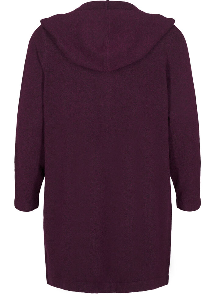 Langer Strickcardigan aus Wolle mit Kapuze, Potent Purple Mel., Packshot image number 1