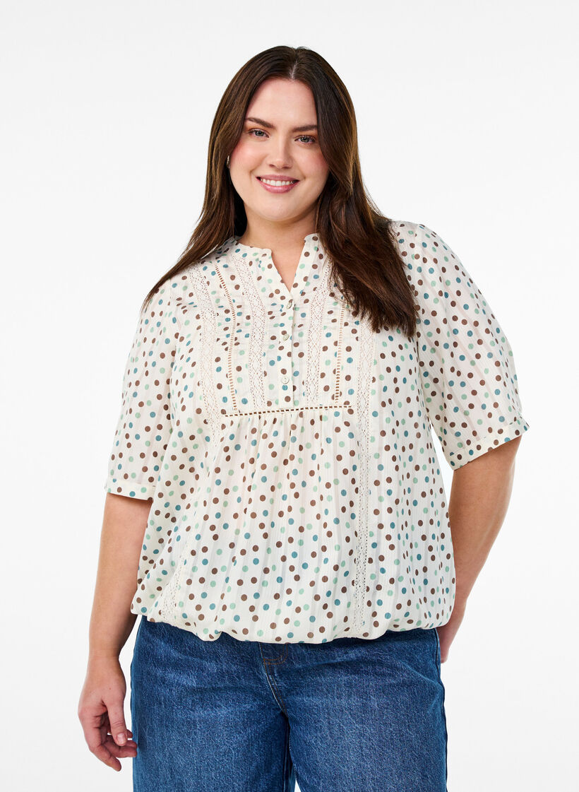 Bluse mit Print und 1/2-&Auml;rmeln, Wei&szlig;, Model image number 0
