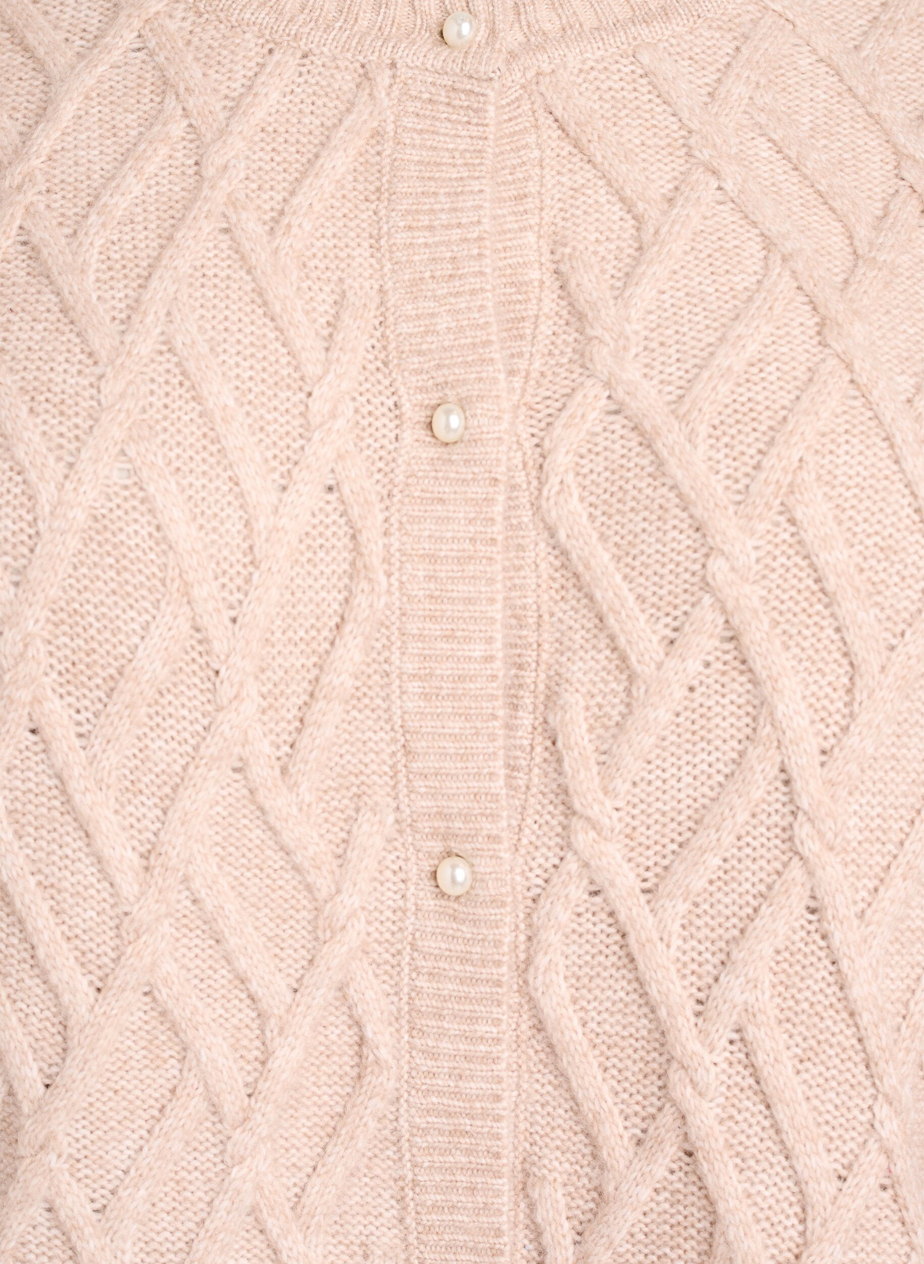 Zizzi Zopfmuster Strickjacke mit Perlenkn&ouml;pfen, Beige, Packshot image number 2