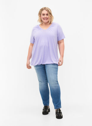 Meliertes T-Shirt mit elastischem Saum, Lavender Mél, Model image number 2