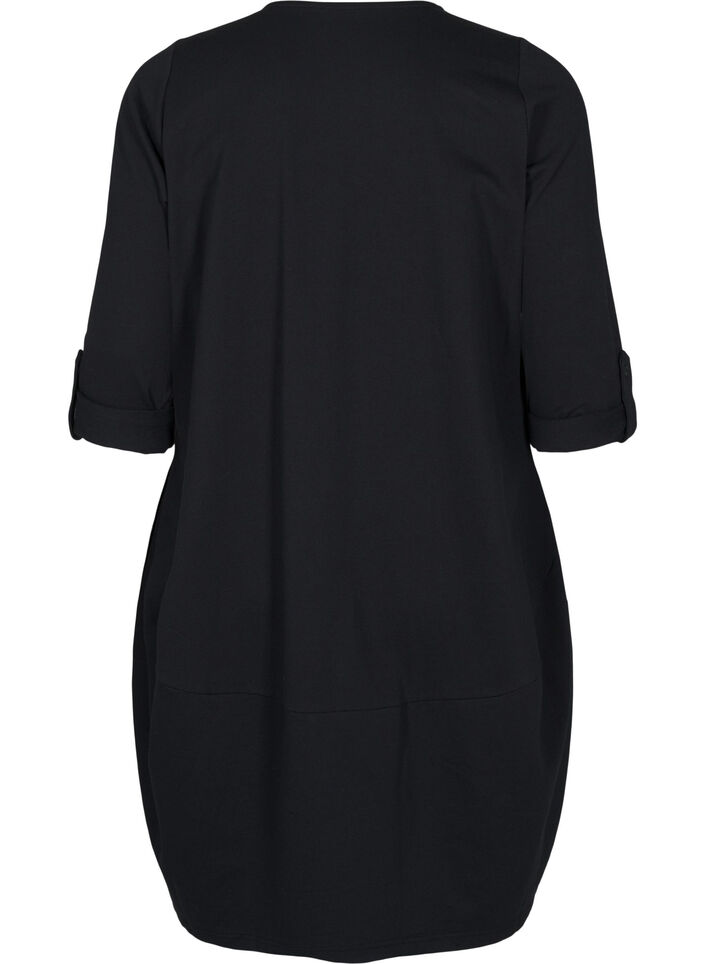 Baumwollkleid mit Ballon-Passform, Schwarz, Packshot image number 1