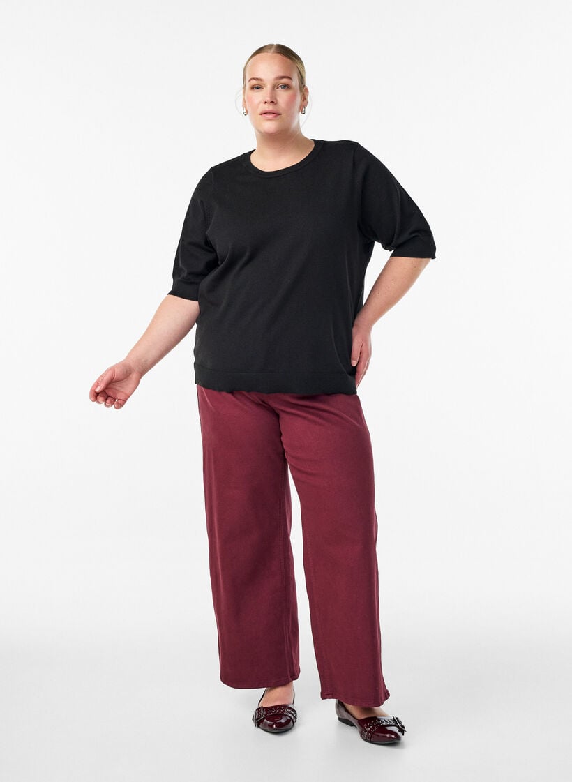 Fein gestrickte Bluse mit kurzen &Auml;rmeln, Schwarz, Model image number 1