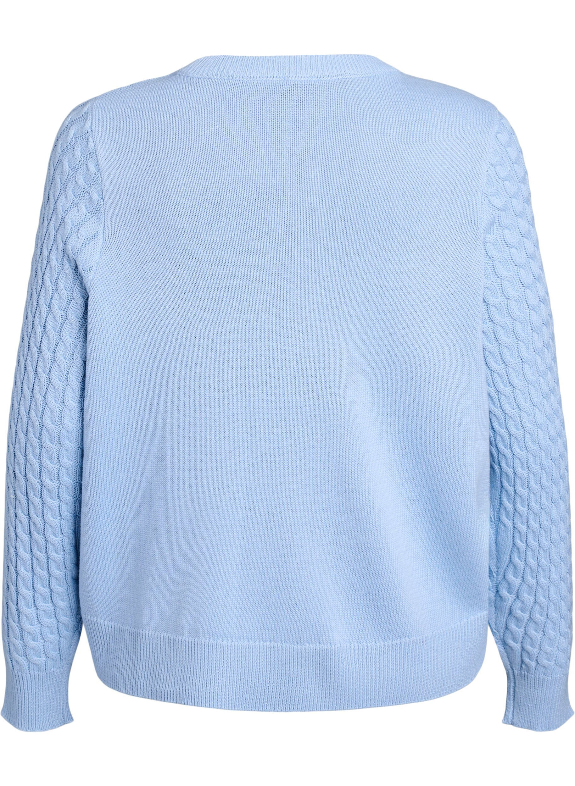 ZizziZopfmuster-Strickjacke mit goldenen Kn&ouml;pfen, Blau, Packshot image number 1