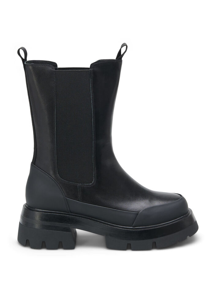 Weite Passform Lederstiefel mit dicker Sohle, Black, Packshot image number 0