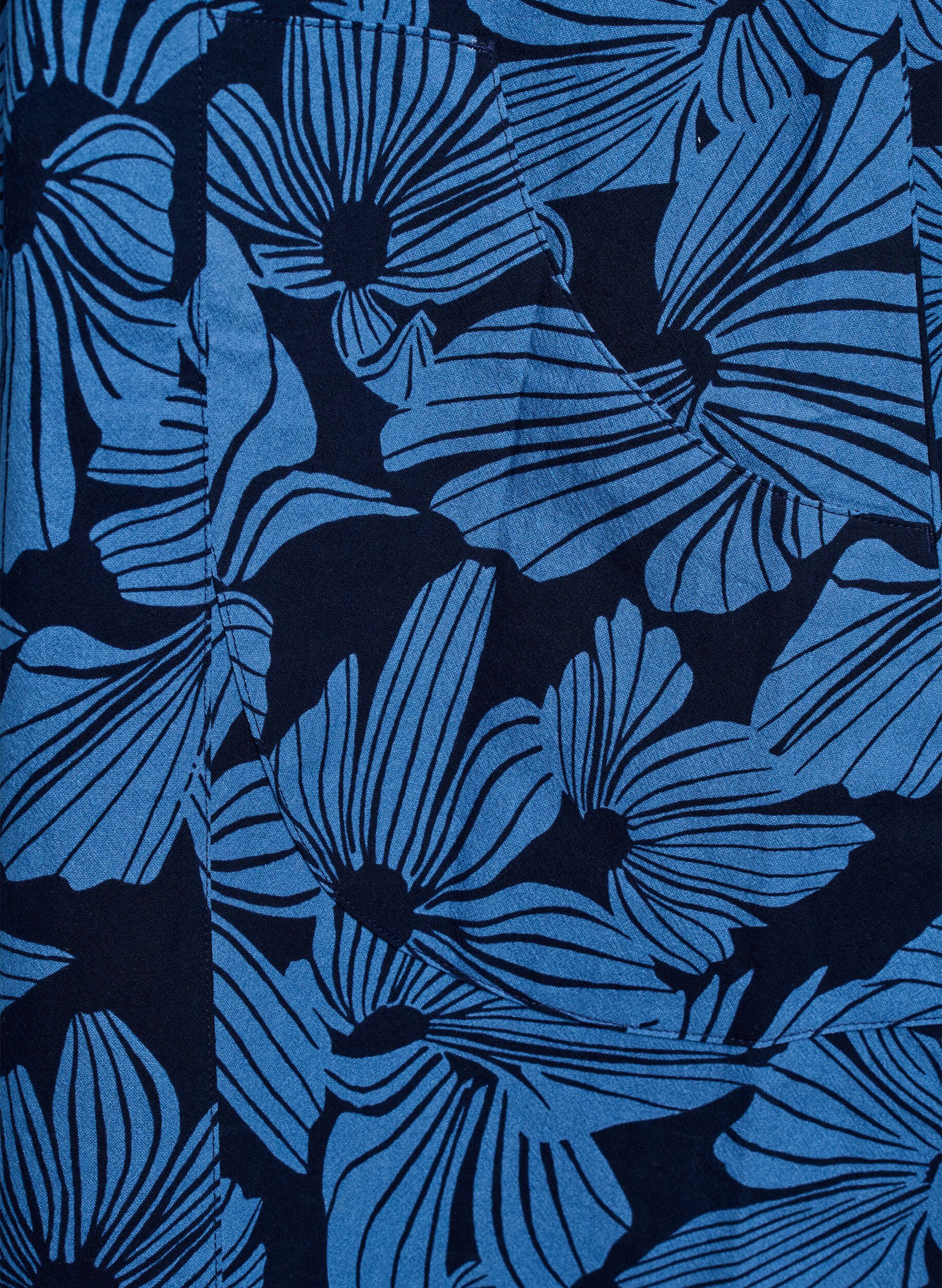 Zizzi Kurzes A-Linien-Kleid mit floralem Print, Blau, Packshot image number 3
