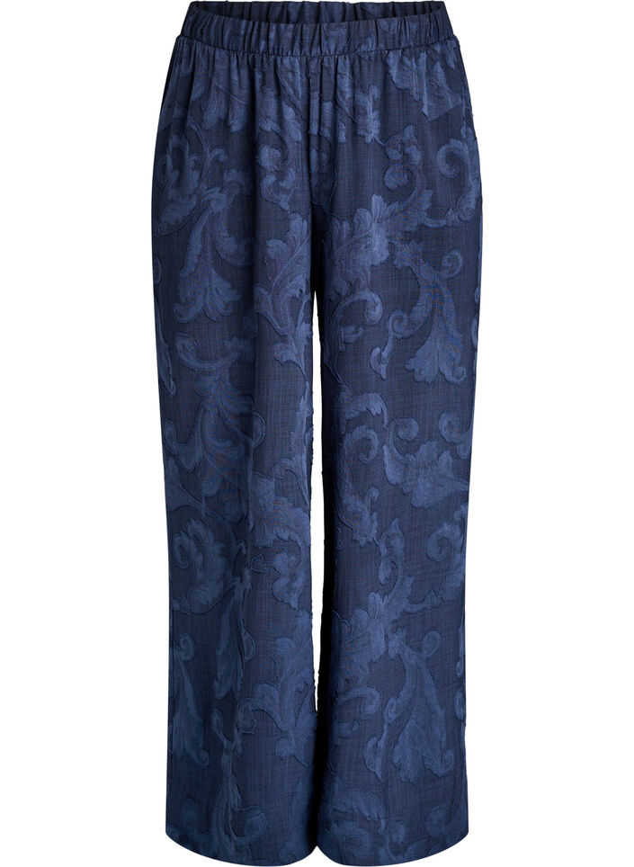 Lockere Hose mit strukturiertem Ton-in-Ton-Muster, Blau, Packshot image number 0
