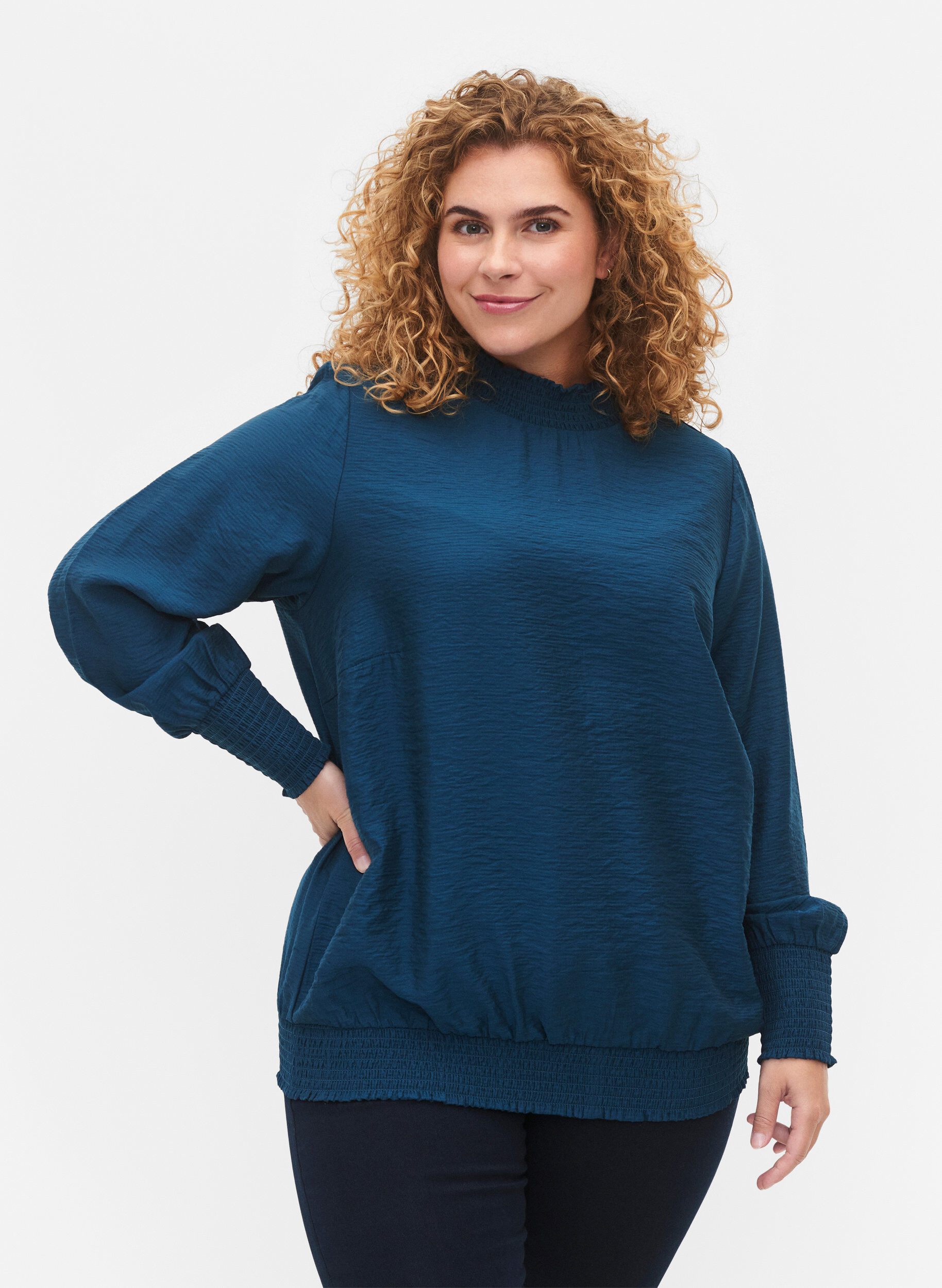 Zizzi Viskose Bluse mit Sch&uuml;rze, Reflecting Pond, Model image number 0