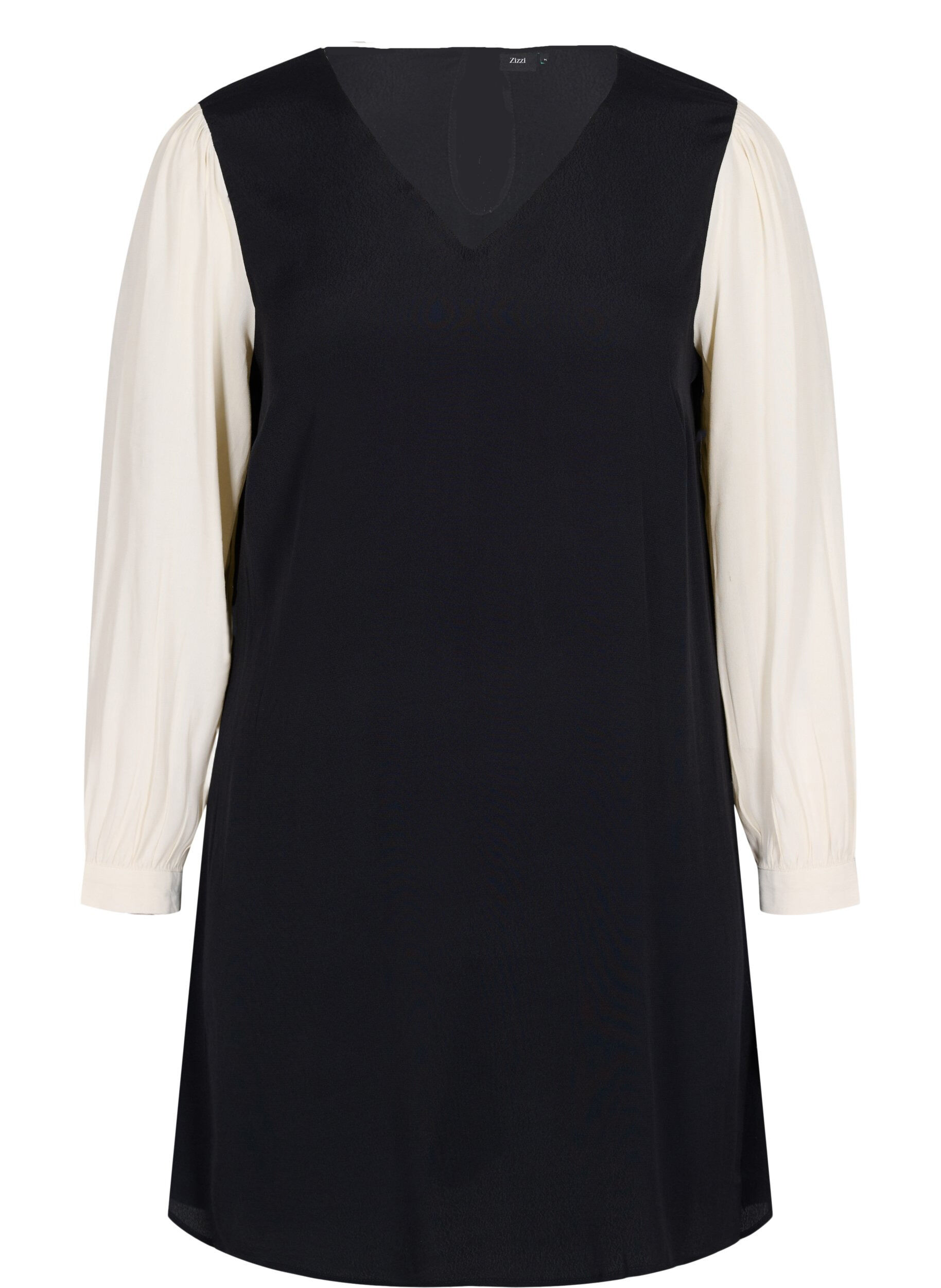 Zizzi Lang&auml;rmeliges Kleid aus Viskose, Black w. Cloud D., Packshot image number 0