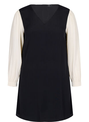 Langärmeliges Kleid aus Viskose, Black w. Cloud D., Packshot image number 0