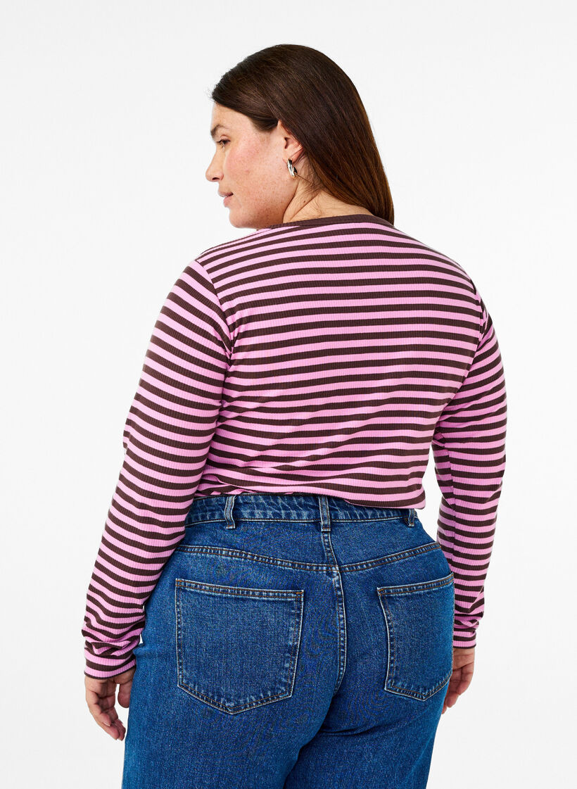 Gestreifte Bluse mit langen &Auml;rmeln, Pink, Model image number 2