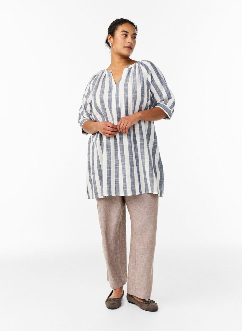 Tunika aus Baumwolle mit V-Ausschnitt, Beige, Model image number 1