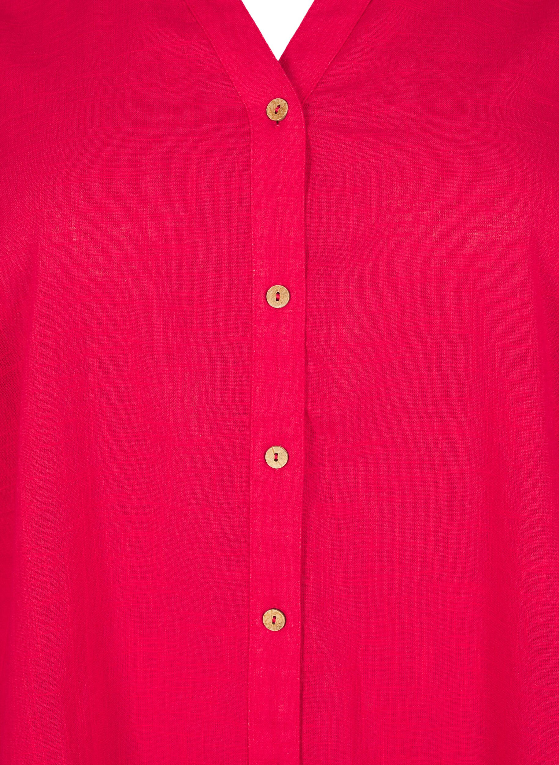 ZizziBaumwollbluse mit V-Ausschnitt, Rot, Packshot image number 2