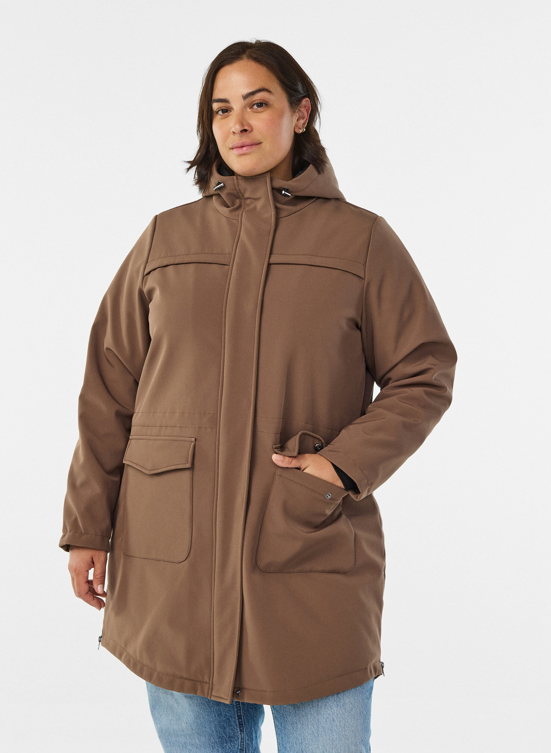 Wasserabweisende Softshell-Jacke mit Steppfutter, Braun, Model