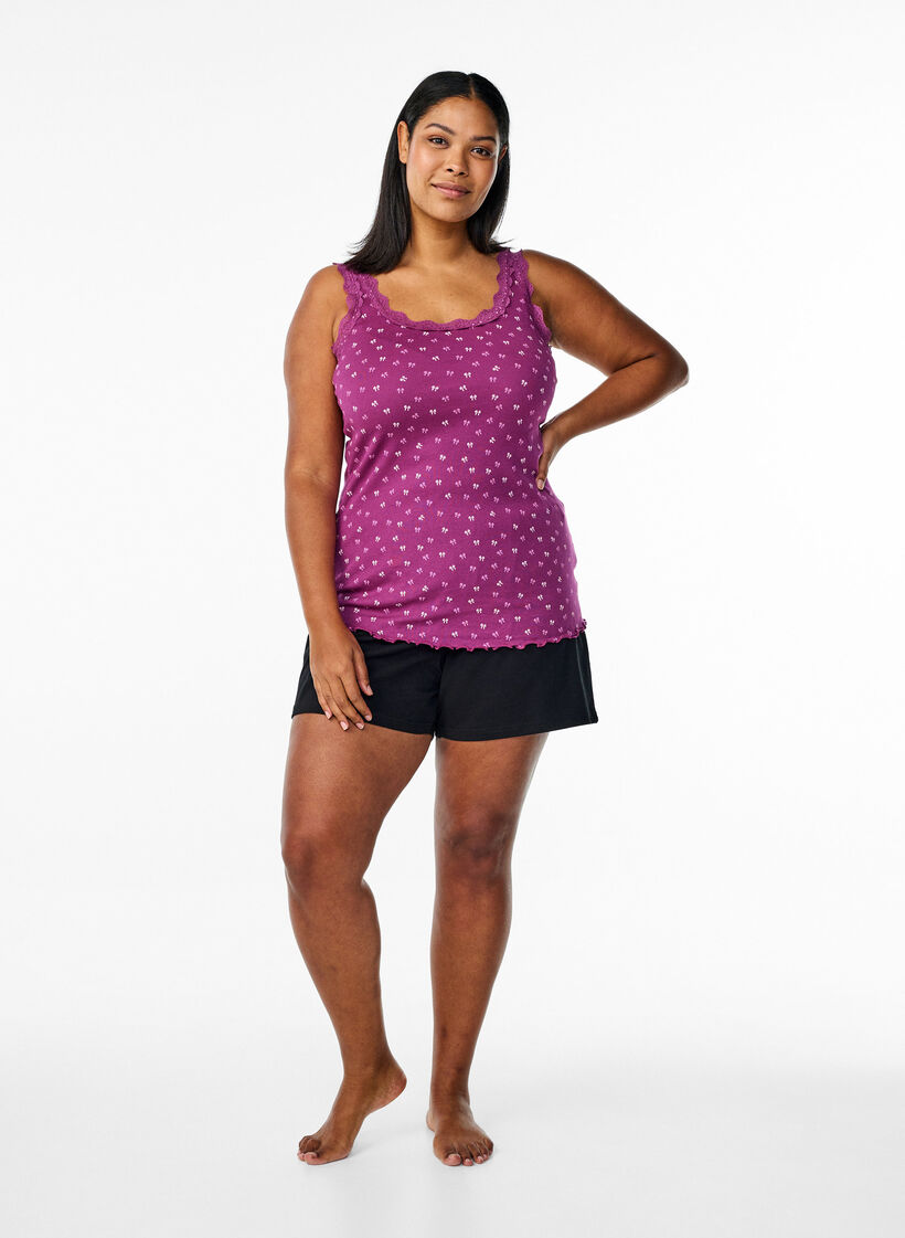 Oberteil mit Aufdruck und Spitzenborte, Boysenb. Heart AOP , Model image number 2