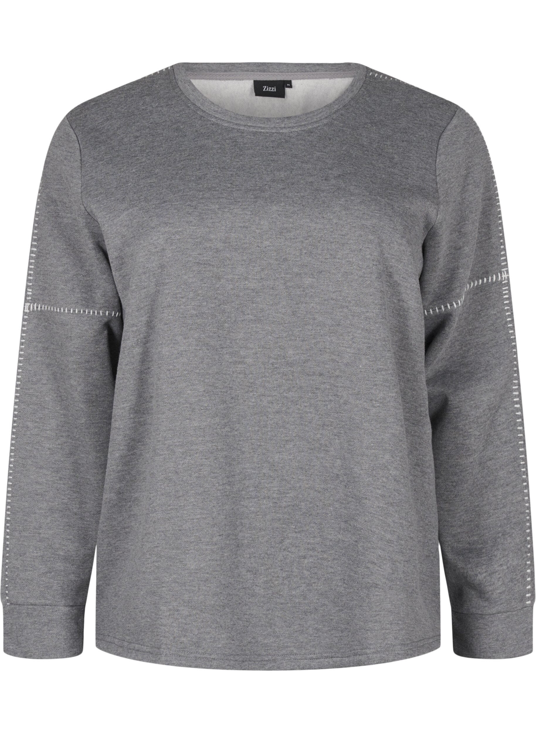 Zizzi Sweatshirt mit Kontrastn&auml;hten, Medium Grey M&eacute;l, Packshot image number 0