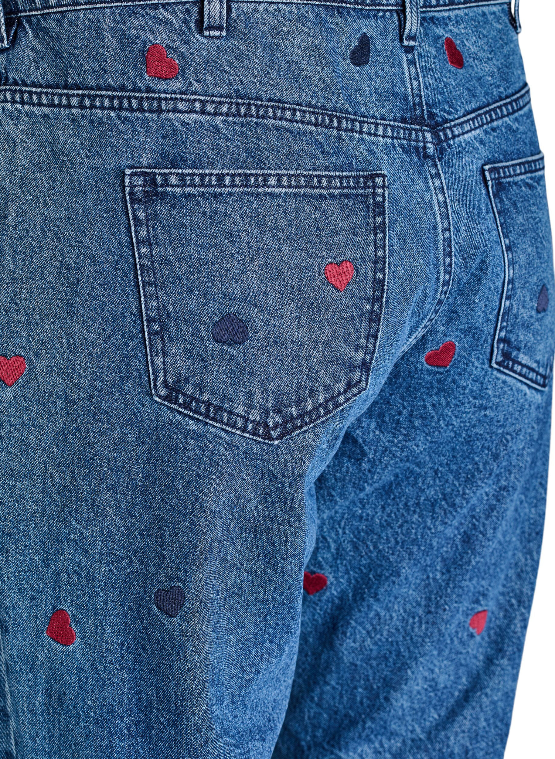 Zizzi Gemma Jeans mit hoher Taille und aufgestickten Details, Blau, Packshot image number 3