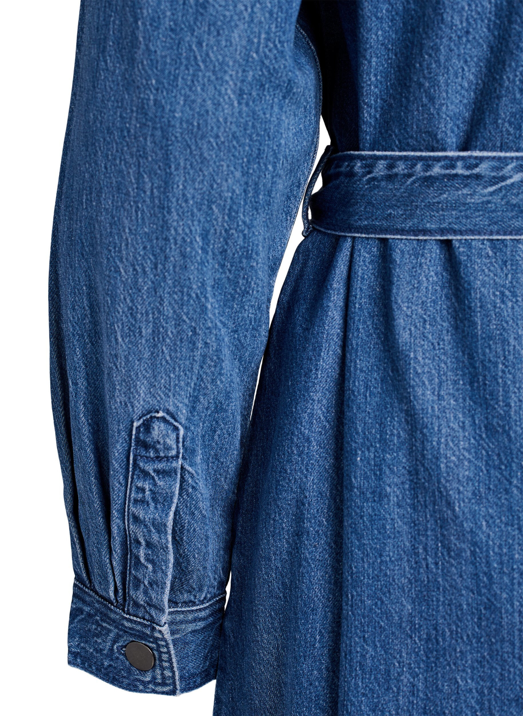 Zizzi Denim-Hemdkleid mit Bindeg&uuml;rtel und Seitentaschen, Blau, Packshot image number 3