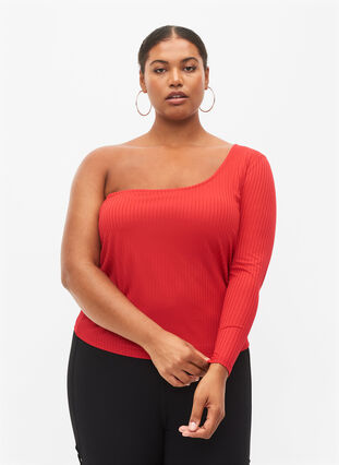 One -Shoulder Bluse, Tango Red, Model image number 0