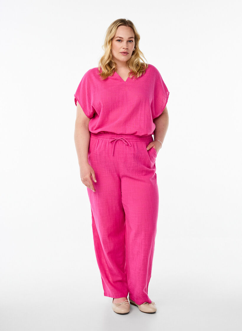 Lockere Bluse mit angeschnittenen &Auml;rmeln, Pink, Model image number 1