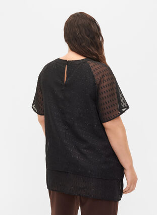 Bluse mit 2/4 Ärmeln aus gemustertem Chiffon, Black, Model image number 1