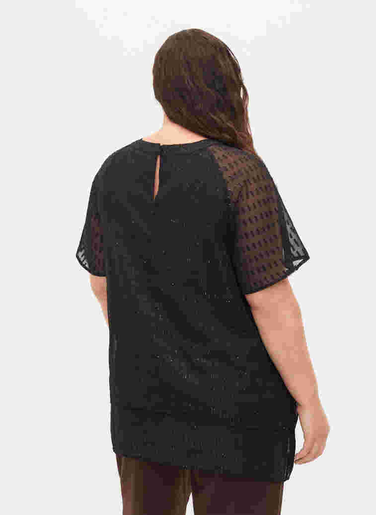 Bluse mit 2/4 Ärmeln aus gemustertem Chiffon, Black, Model image number 1