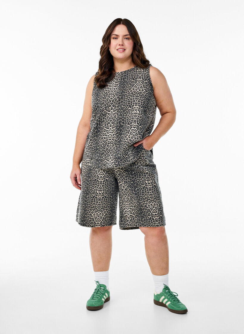 Jeans-Top mit Leopardenmuster ohne Ärmel, Braun, Model image number 1