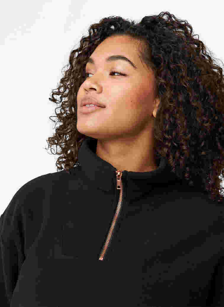 Hochgeschlossenes Fleece-Sweatshirt mit Reißverschluss, Black, Model image number 2