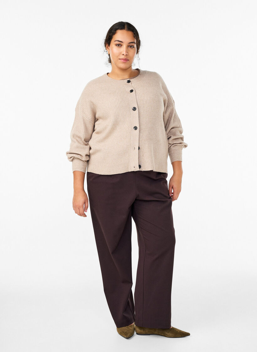 Rippenstrick Strickjacke mit Kn&ouml;pfen, Beige, Model image number 1