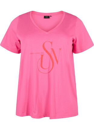 T-Shirt aus Baumwolle mit Druck, Shocking Pink SUN, Packshot image number 0