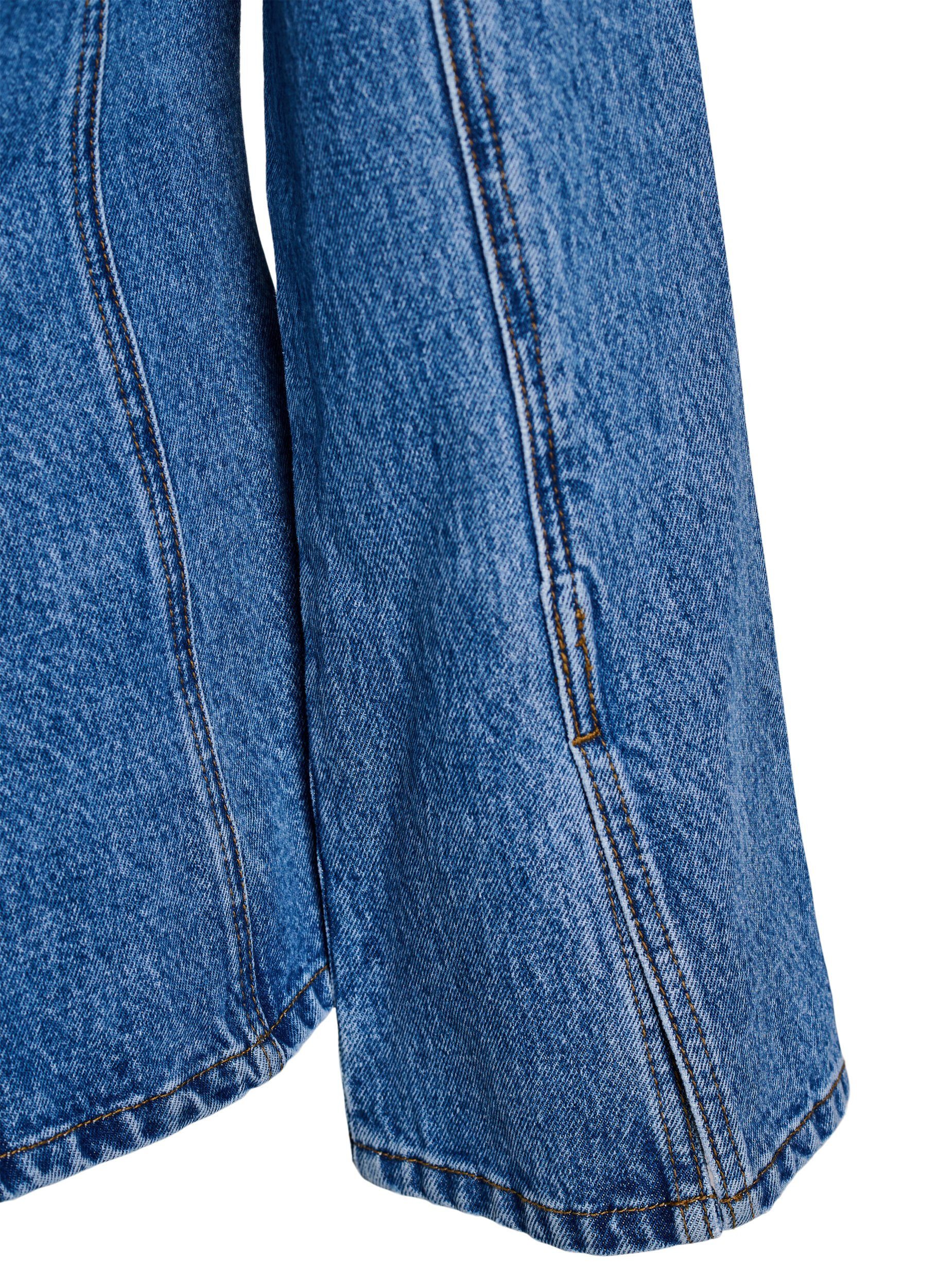 Zizzi Jeansjacke mit formgebenden N&auml;hten und V-Ausschnitt, Blau, Packshot image number 4
