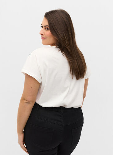 Kurzarm T-Shirt aus Baumwolle mit Stickerei, Warm Off-white, Model image number 1