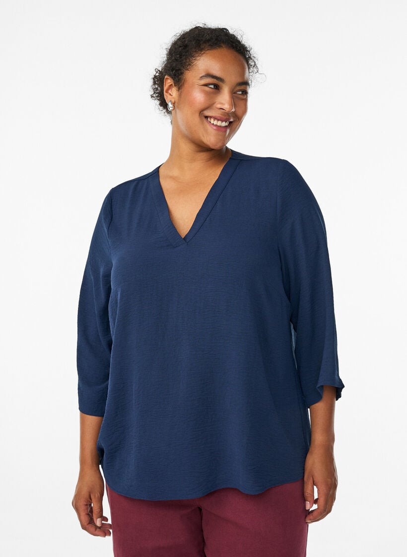 FLASH - Bluse mit 3/4-Ärmeln, Blau, Model image number 0